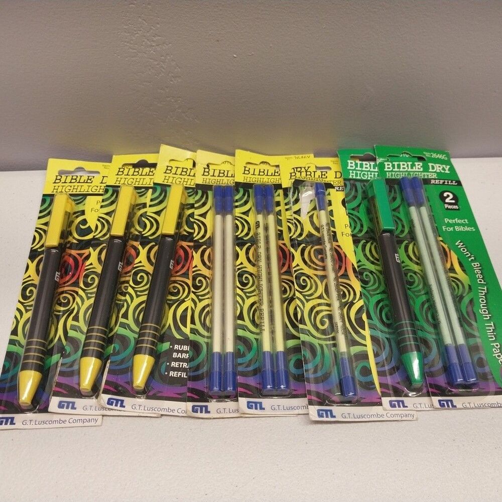 Bible Dry Highlighter Lot GT Luscombe 4 Highlighters 7 Refills Non Bleed